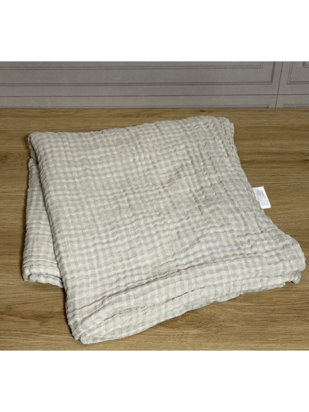 Little Unicorn Muslin Baby Blanket Beige Plaid Gingham Swaddle 100% Cotton